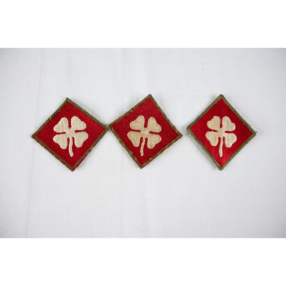 WWII US Army‎ 4th Army Patch 3p Set Red White Clover Diamond Excellent Vintage
